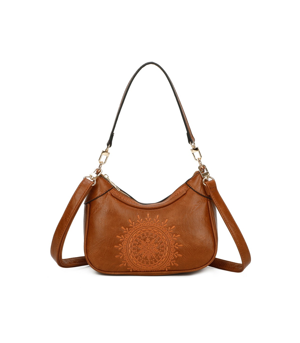 T11522 - Bolso bandolera estilo hobo con mandala bordado