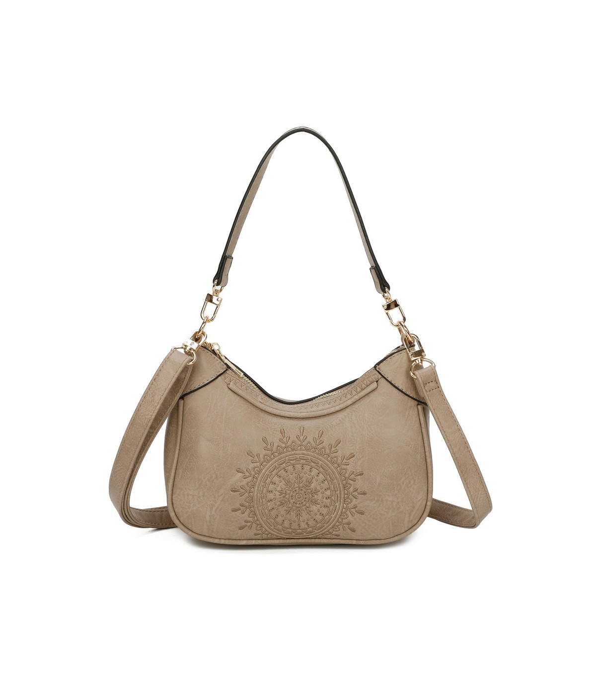 T11522 - Bolso bandolera estilo hobo con mandala bordado