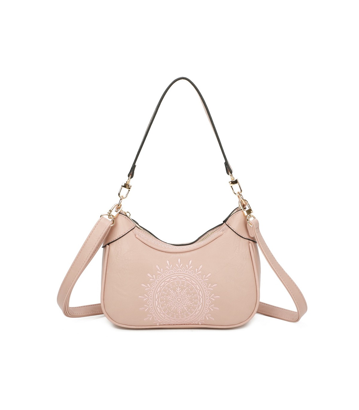 T11522 - Bolso bandolera estilo hobo con mandala bordado