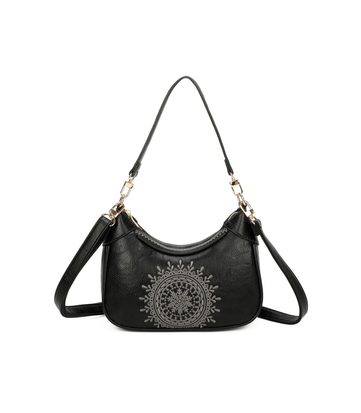 T11522 - Bolso bandolera estilo hobo con mandala bordado