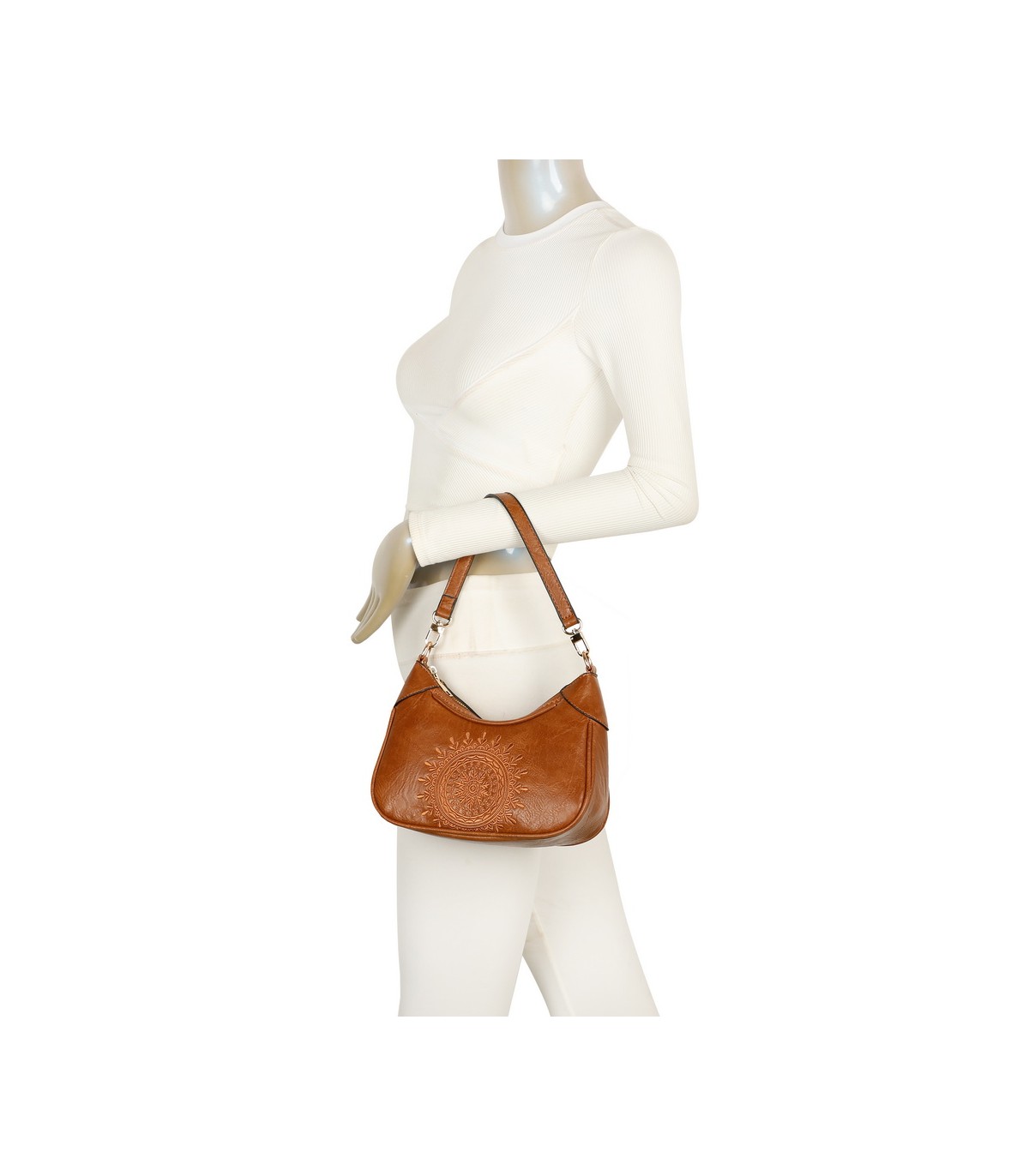 T11522 - Bolso bandolera estilo hobo con mandala bordado
