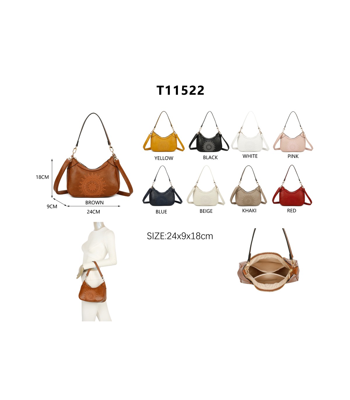T11522 - Bolso bandolera estilo hobo con mandala bordado