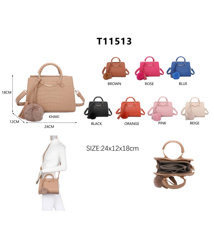 T11513 - Bolso bandolera con asas de metal redondas y borla a juego