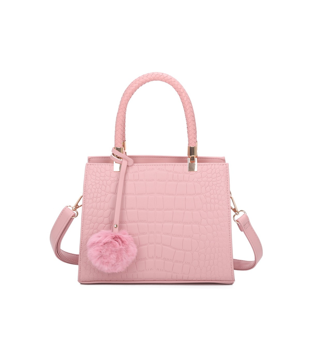 T11562 - Bolso bandolera con asas pequeñas y borla textura cuarteada