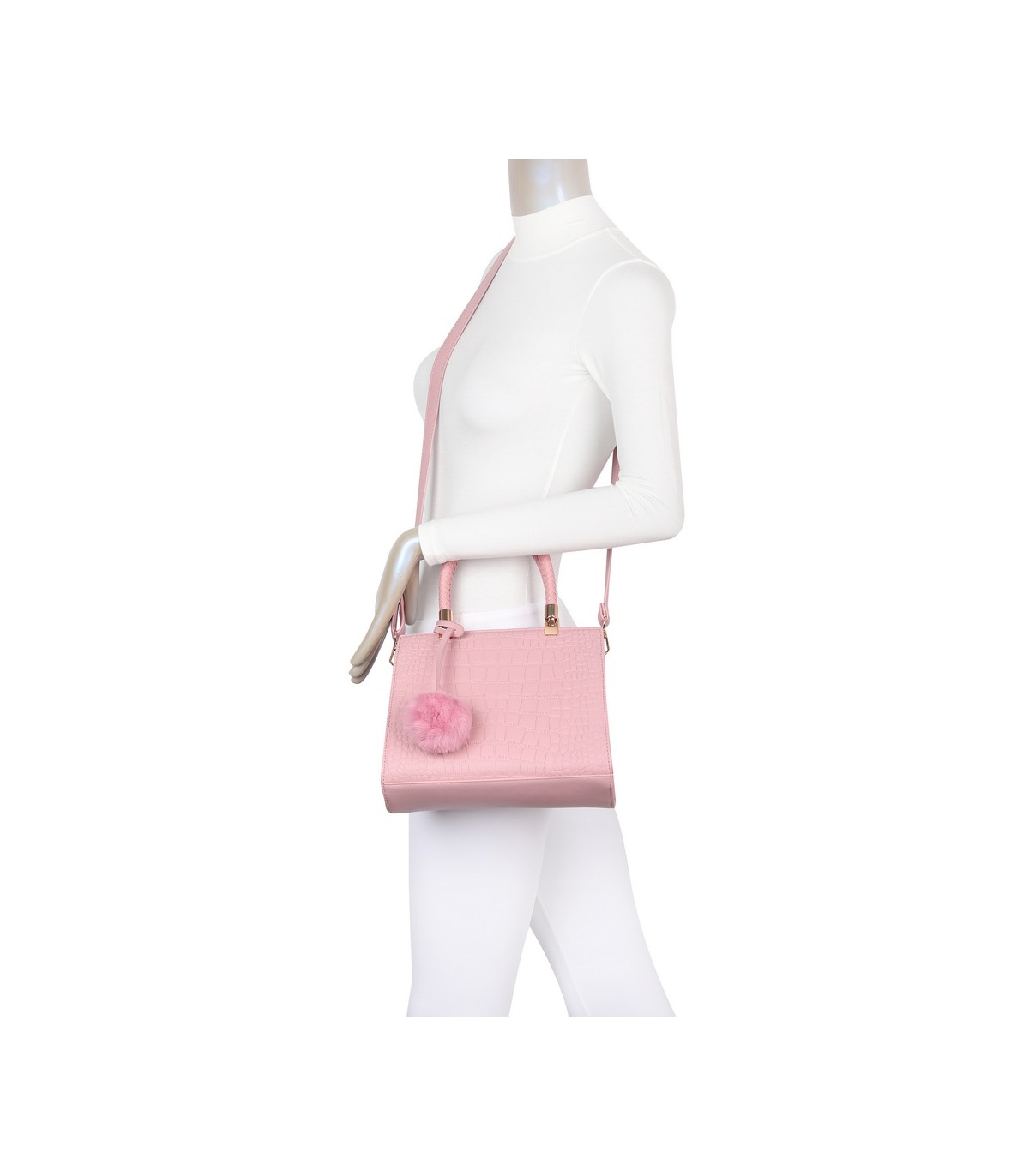 T11562 - Bolso bandolera con asas pequeñas y borla textura cuarteada