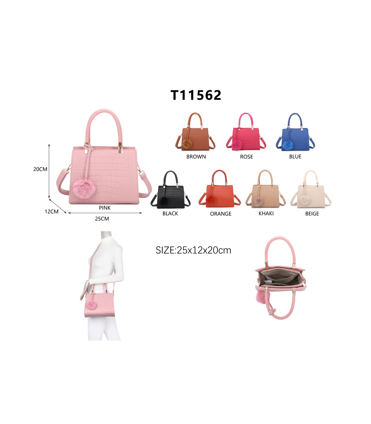 T11562 - Bolso bandolera con asas pequeñas y borla textura cuarteada