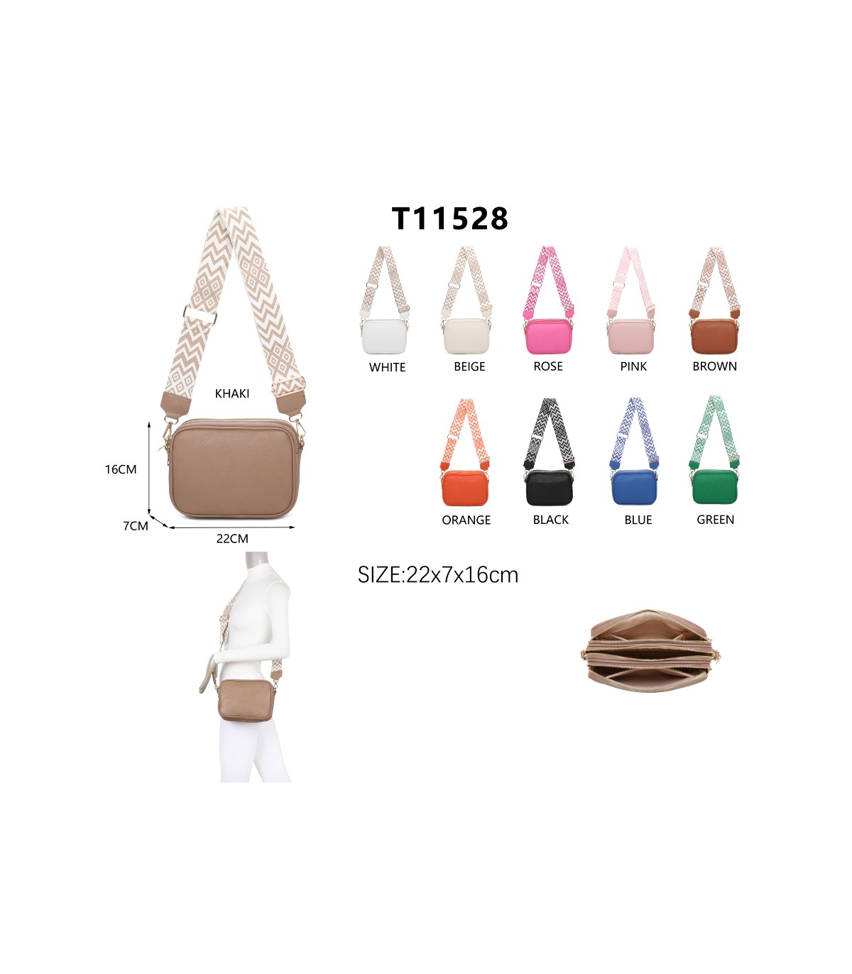 T11696 - Bolso con bandolera ancha de colores y doble compartimento interior