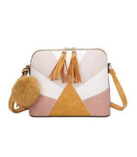 T10351 - Bolso bandolera con dos borlas y un pompón