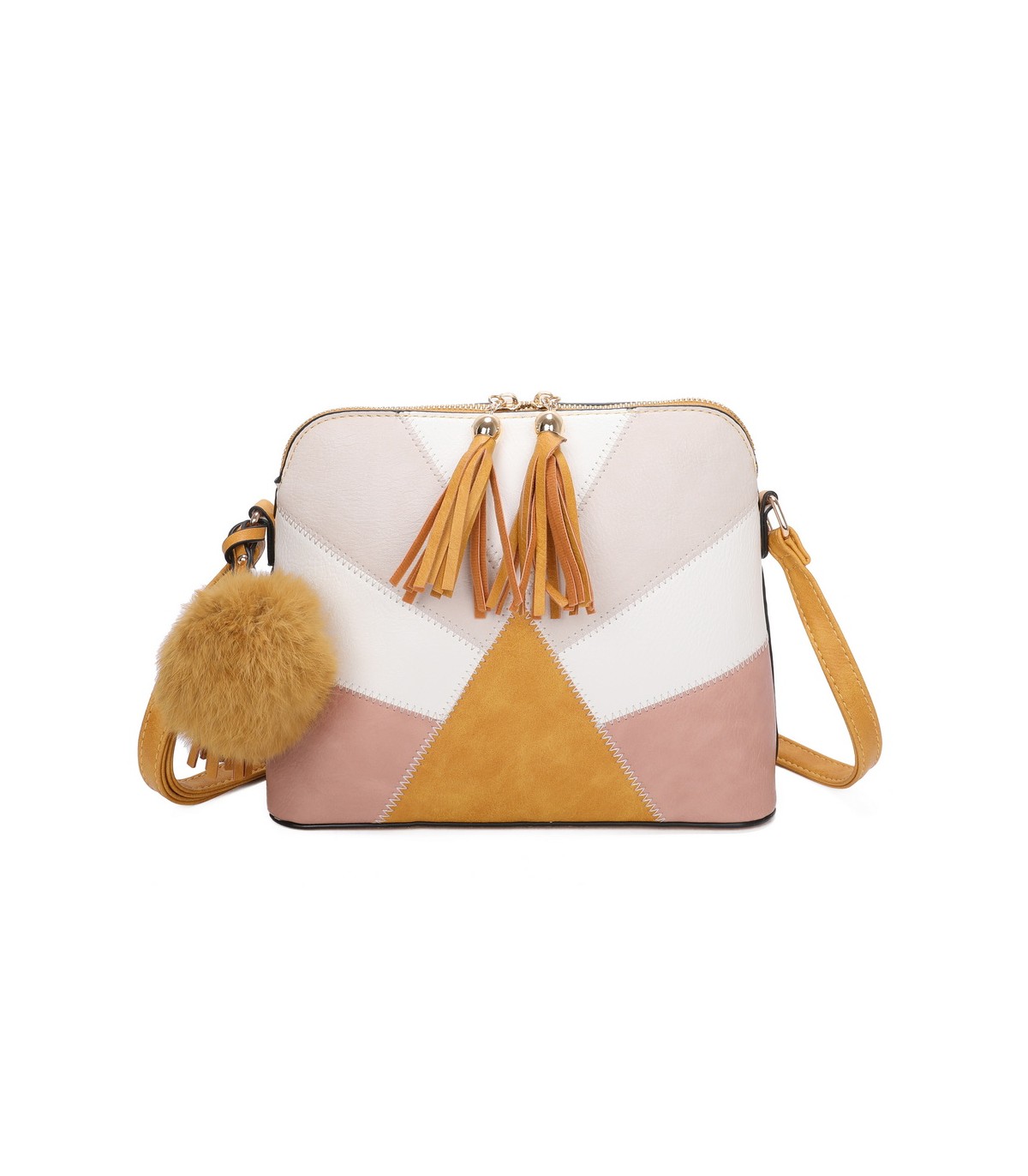 T10351 - Bolso bandolera con dos borlas y un pompón