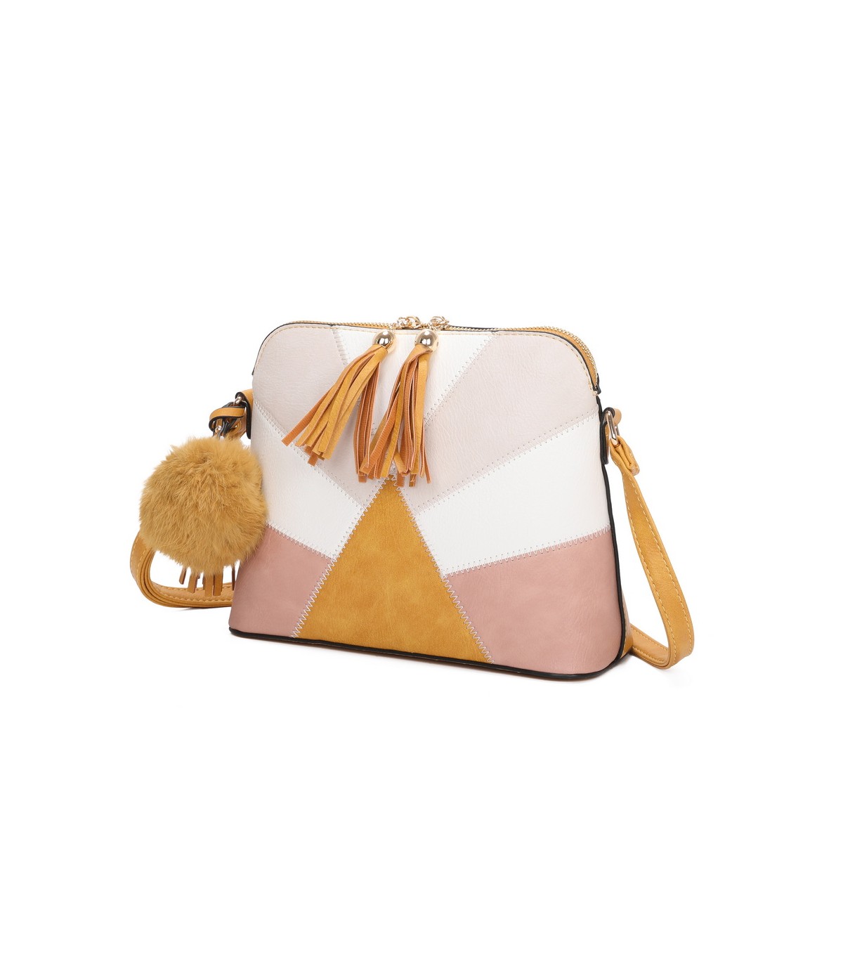 T10351 - Bolso bandolera con dos borlas y un pompón