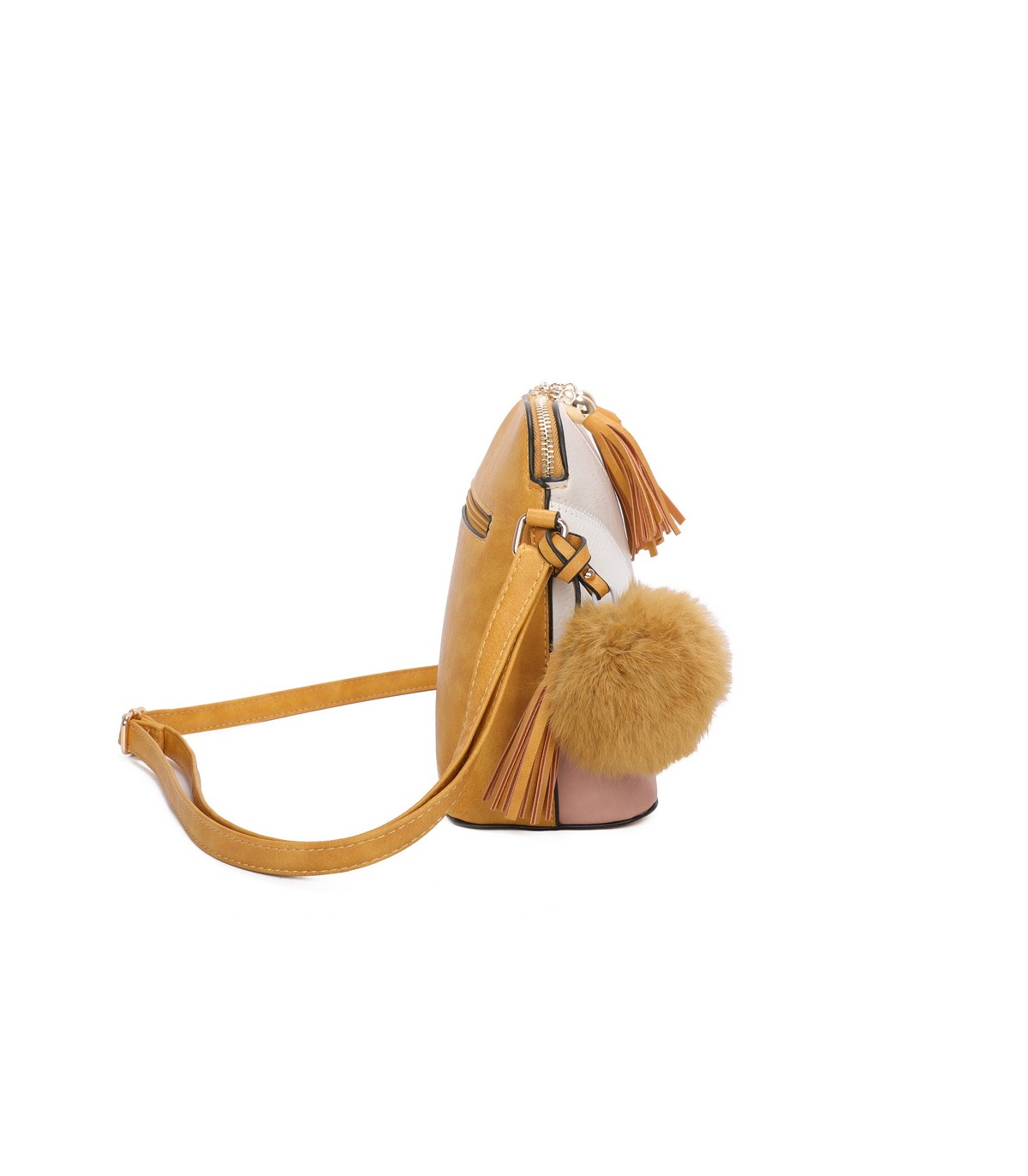 T10351 - Bolso bandolera con dos borlas y un pompón