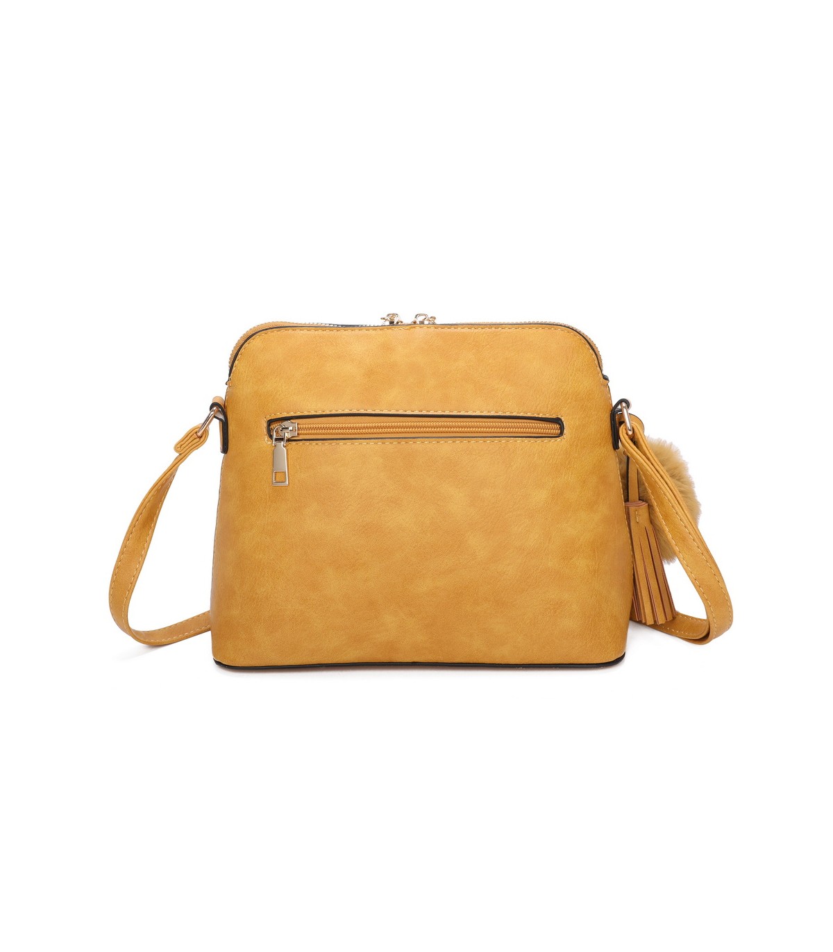 T10351 - Bolso bandolera con dos borlas y un pompón