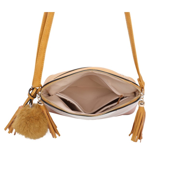 T10351 - Bolso bandolera con dos borlas y un pompón