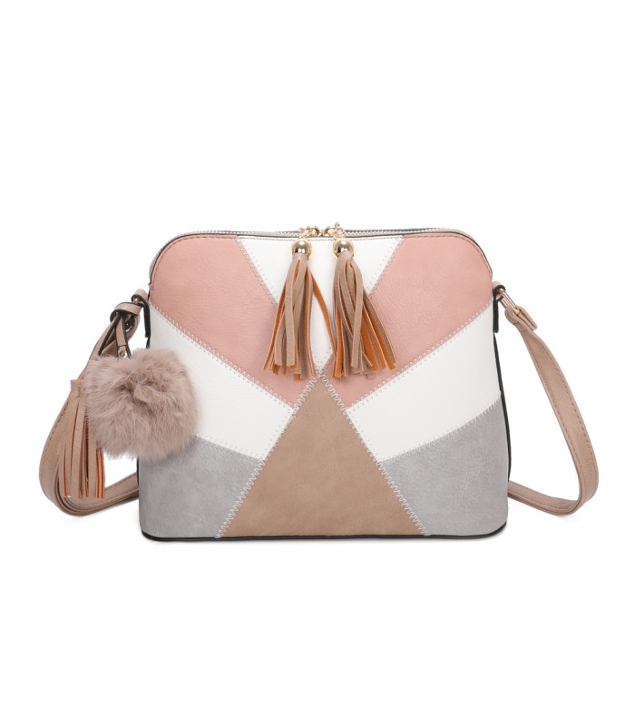 T10351 - Bolso bandolera con dos borlas y un pompón