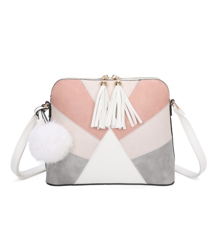T10351 - Bolso bandolera con dos borlas y un pompón