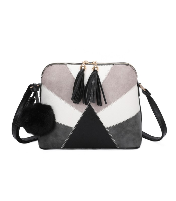 T10351 - Bolso bandolera con dos borlas y un pompón