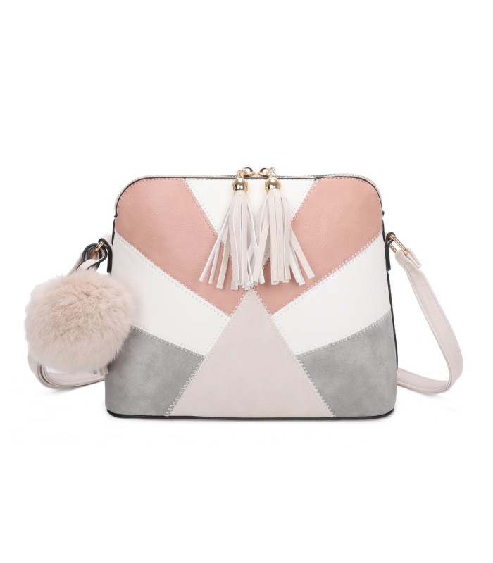 T10351 - Bolso bandolera con dos borlas y un pompón