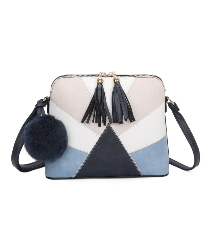 T10351 - Bolso bandolera con dos borlas y un pompón
