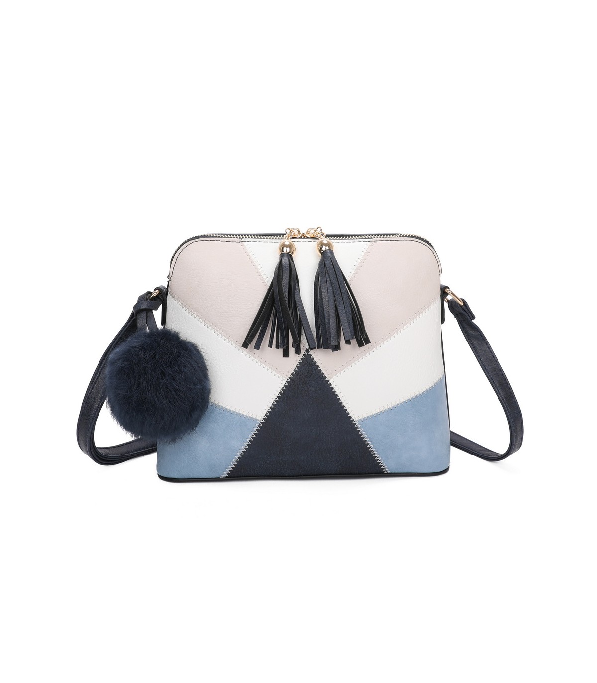 T10351 - Bolso bandolera con dos borlas y un pompón
