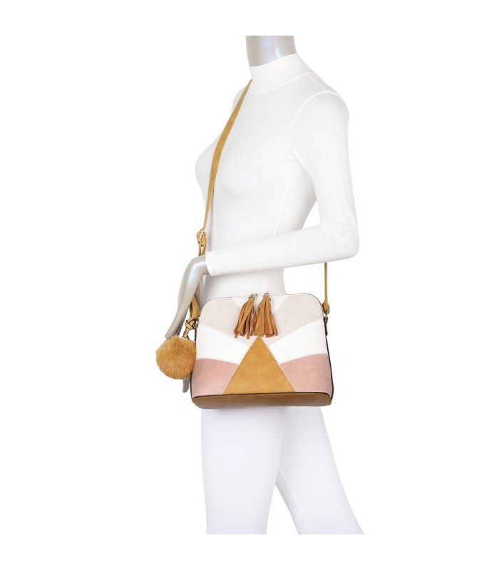 T10351 - Bolso bandolera con dos borlas y un pompón