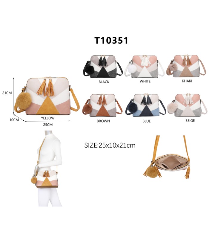 T10351 - Bolso bandolera con dos borlas y un pompón