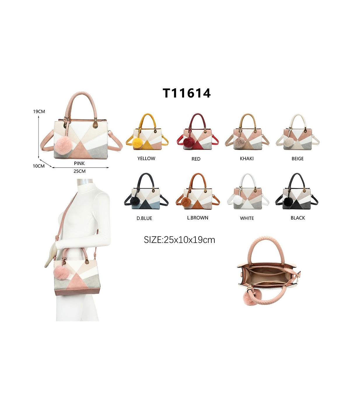 T11614 - Bolso bandolera con pompón a juego