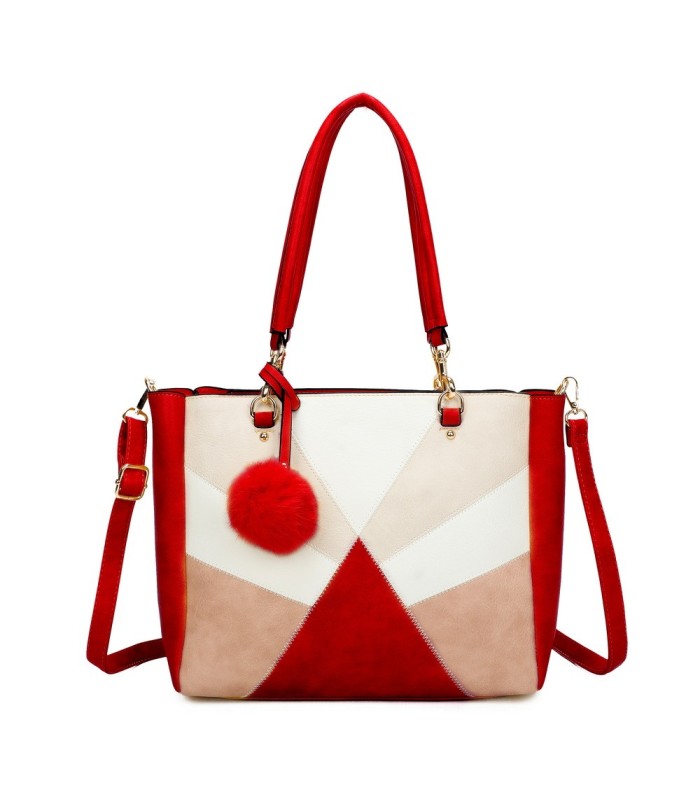 T11456  - Bolso bandolera con asa de mano y pompón