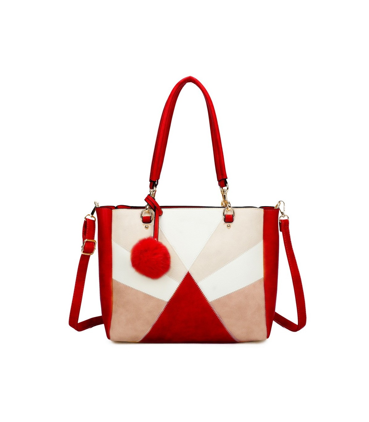 T11456  - Bolso bandolera con asa de mano y pompón
