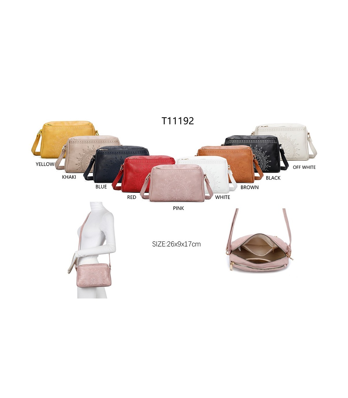 T11192 - Bolso bandolera de estilo rectangular y mandala bordado