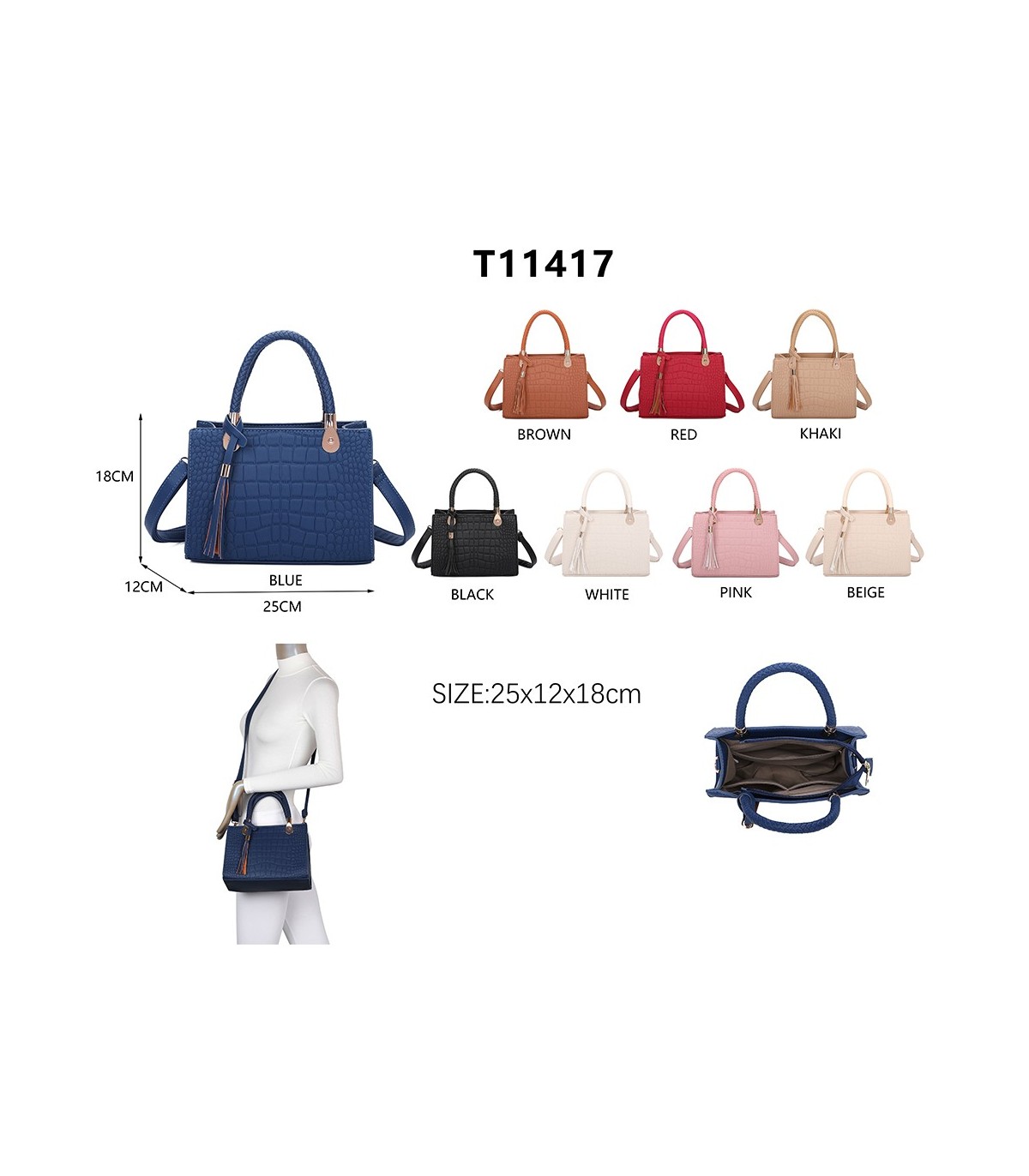 T11417 - Bolso bandolera para mujer con adorno de borla