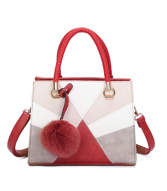 T11455 - Bolso de mano y bandolera con adorno de pompon