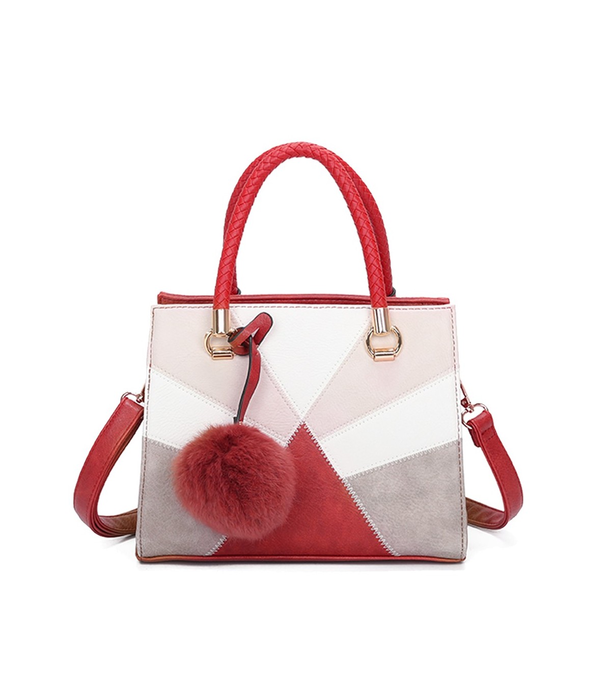 T11455 - Bolso de mano y bandolera con adorno de pompon