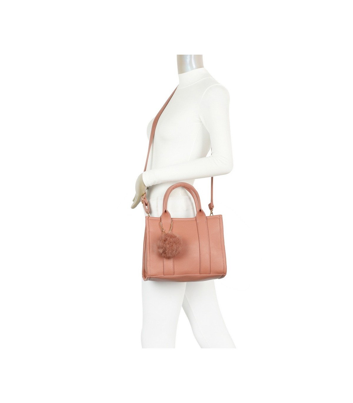 T11566 - Bolso Toten Bag mediano a juego con pompón decorativo