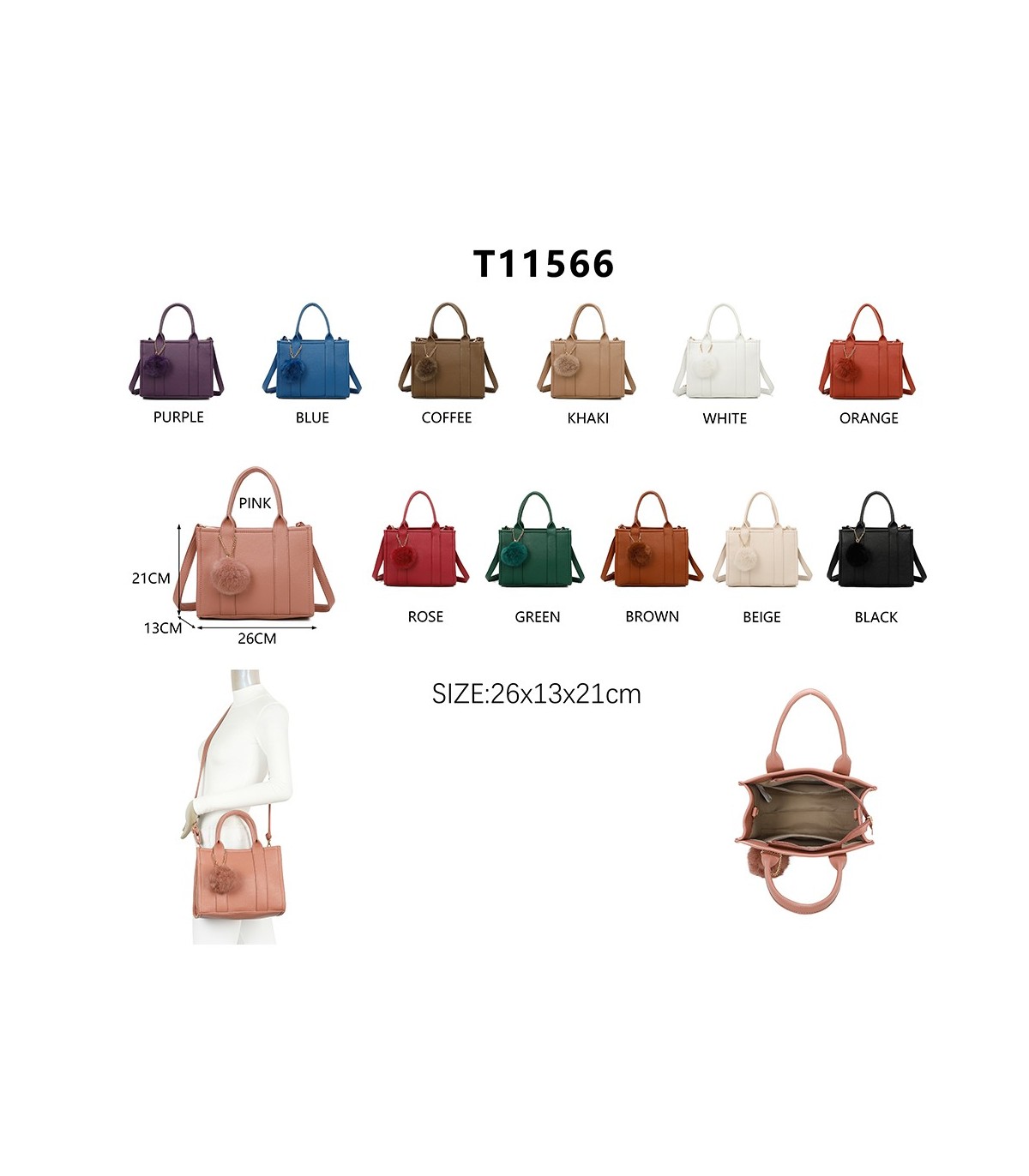 T11566 - Bolso Toten Bag mediano a juego con pompón decorativo