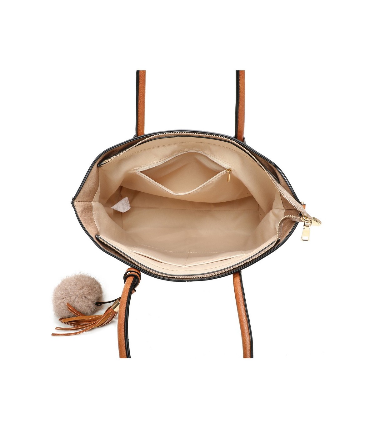 T11621 - Bolso bandolera para mujer con forma de trapecio y pompón a juego