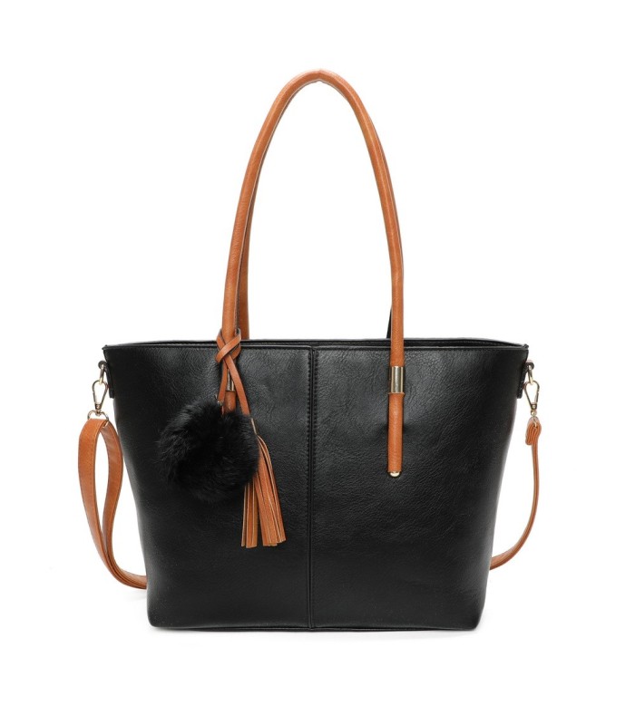 T11621 - Bolso bandolera para mujer con forma de trapecio y pompón a juego