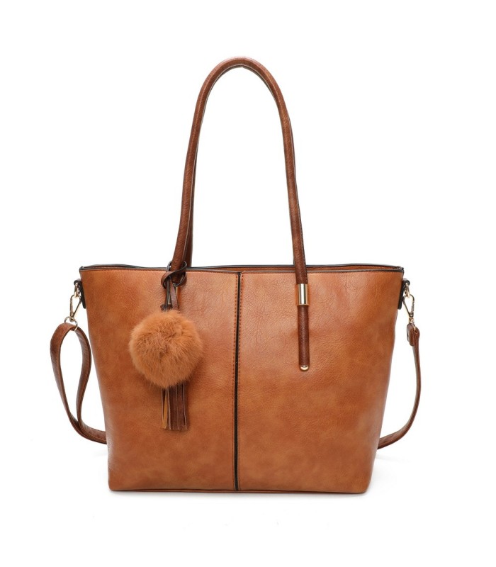 T11621 - Bolso bandolera para mujer con forma de trapecio y pompón a juego