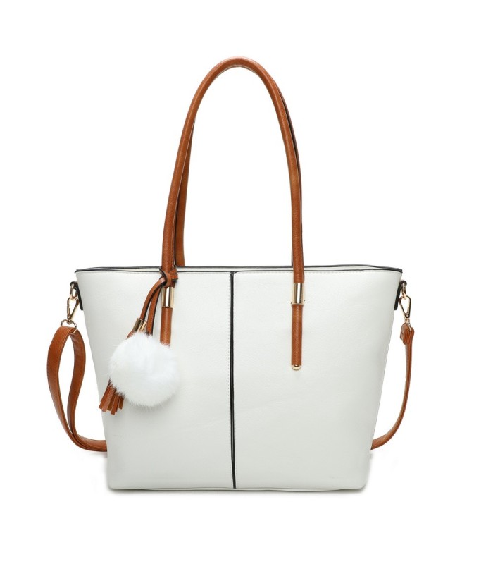 T11621 - Bolso bandolera para mujer con forma de trapecio y pompón a juego