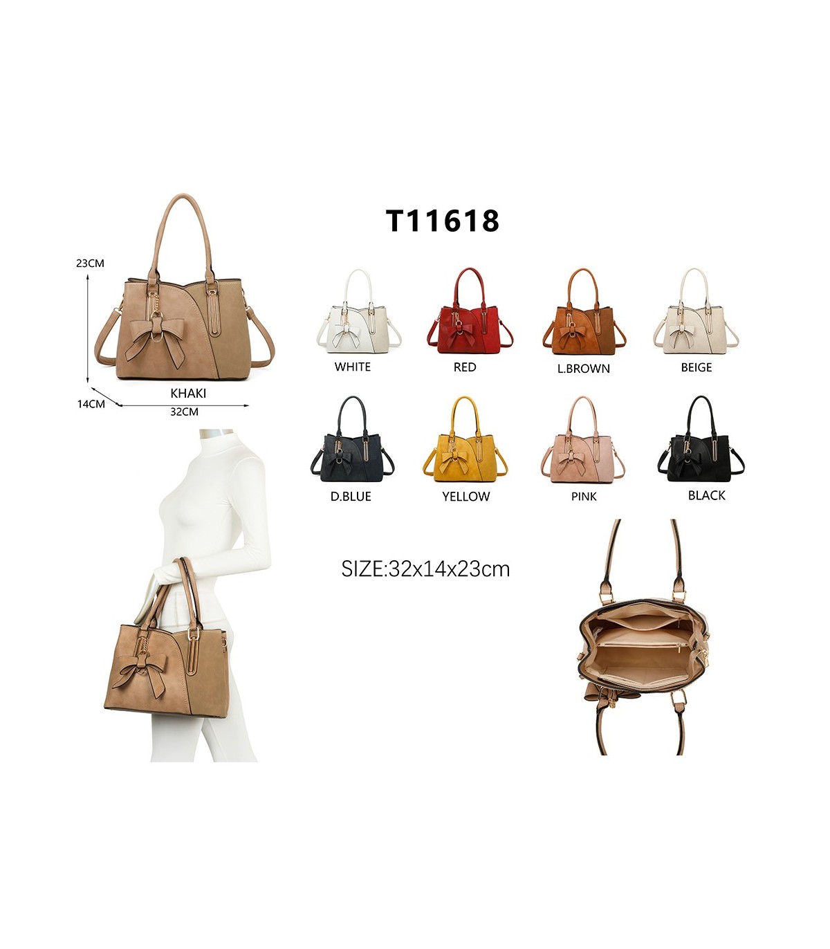 T11618 - Bolso bandolera con borla de lazo de diversos colores para mujer