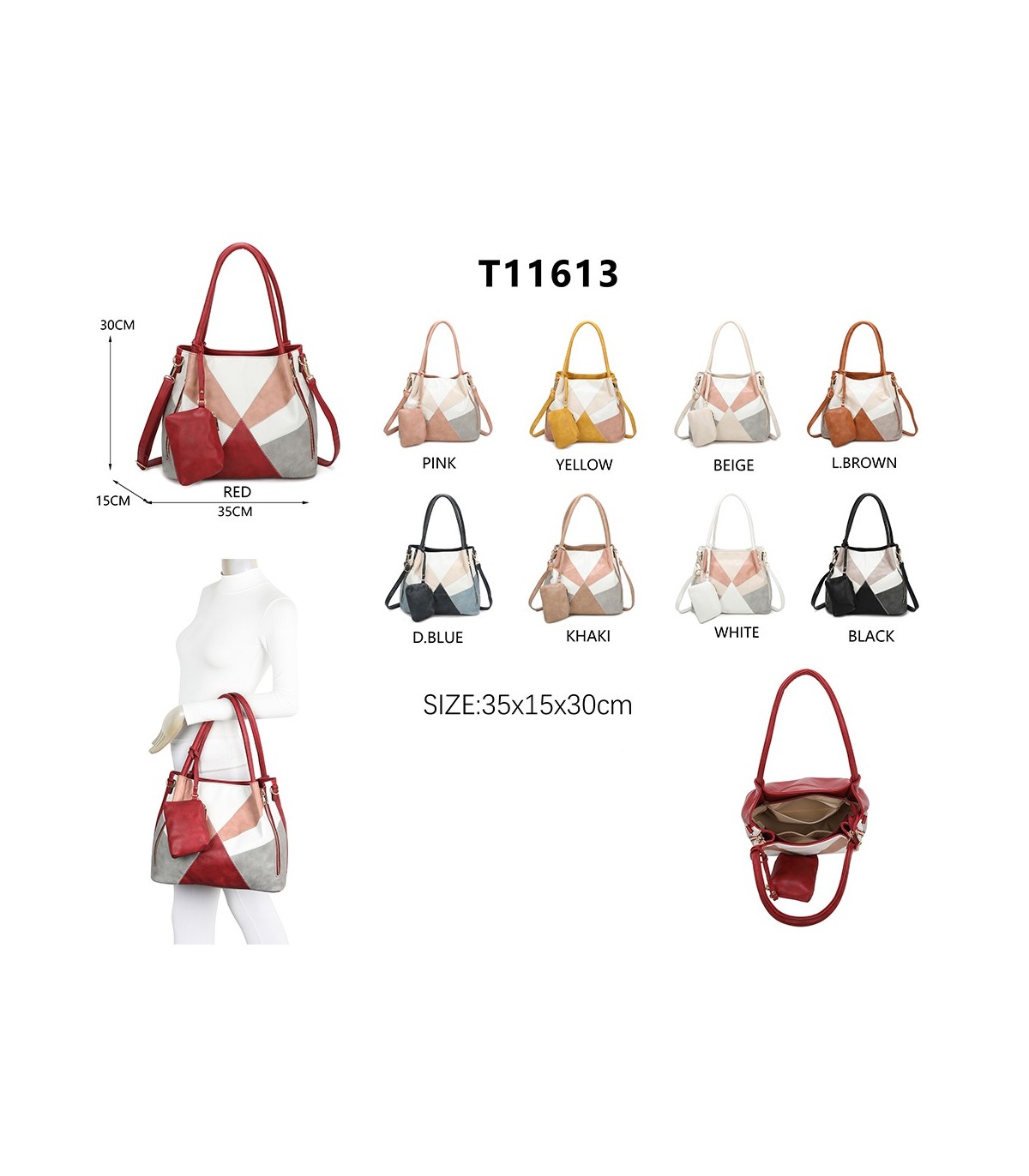 T11613 - Bolsillo bandolera con cremalleras frontales y un bolsillo trasero asas para el hombro