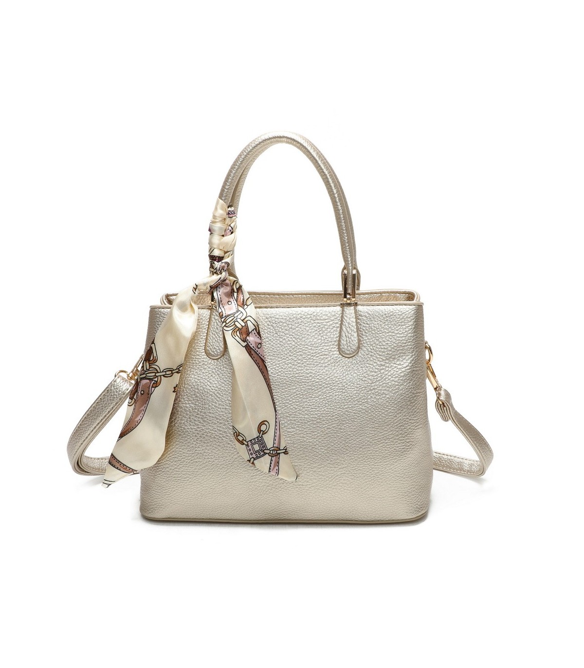 T11640 - Bolso bandolera con pañuelo y asas cortas