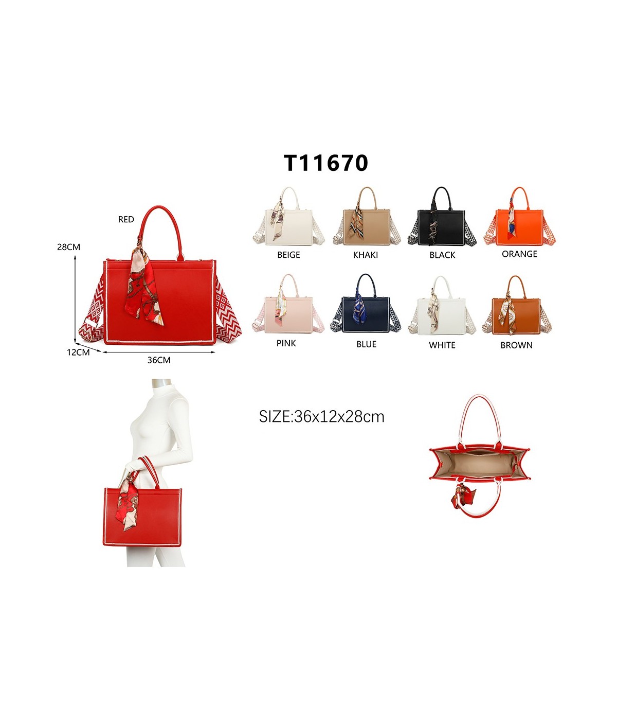 T11670 - Bolso Toten Grande  Bordado y pañuelo a juego y asa para Bandolera