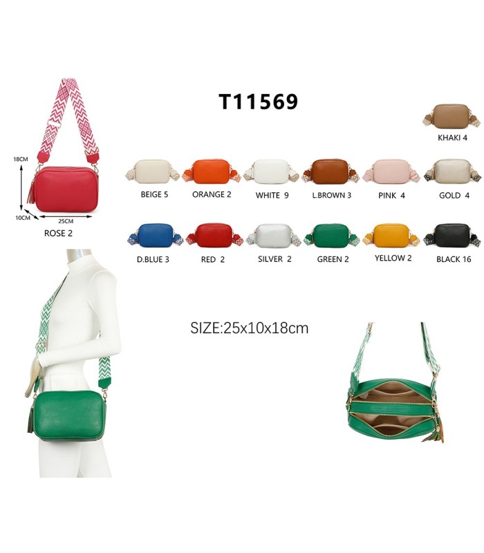 T11569 - Bolso con bandolera de estilo romboidal con dos compartimentos internos