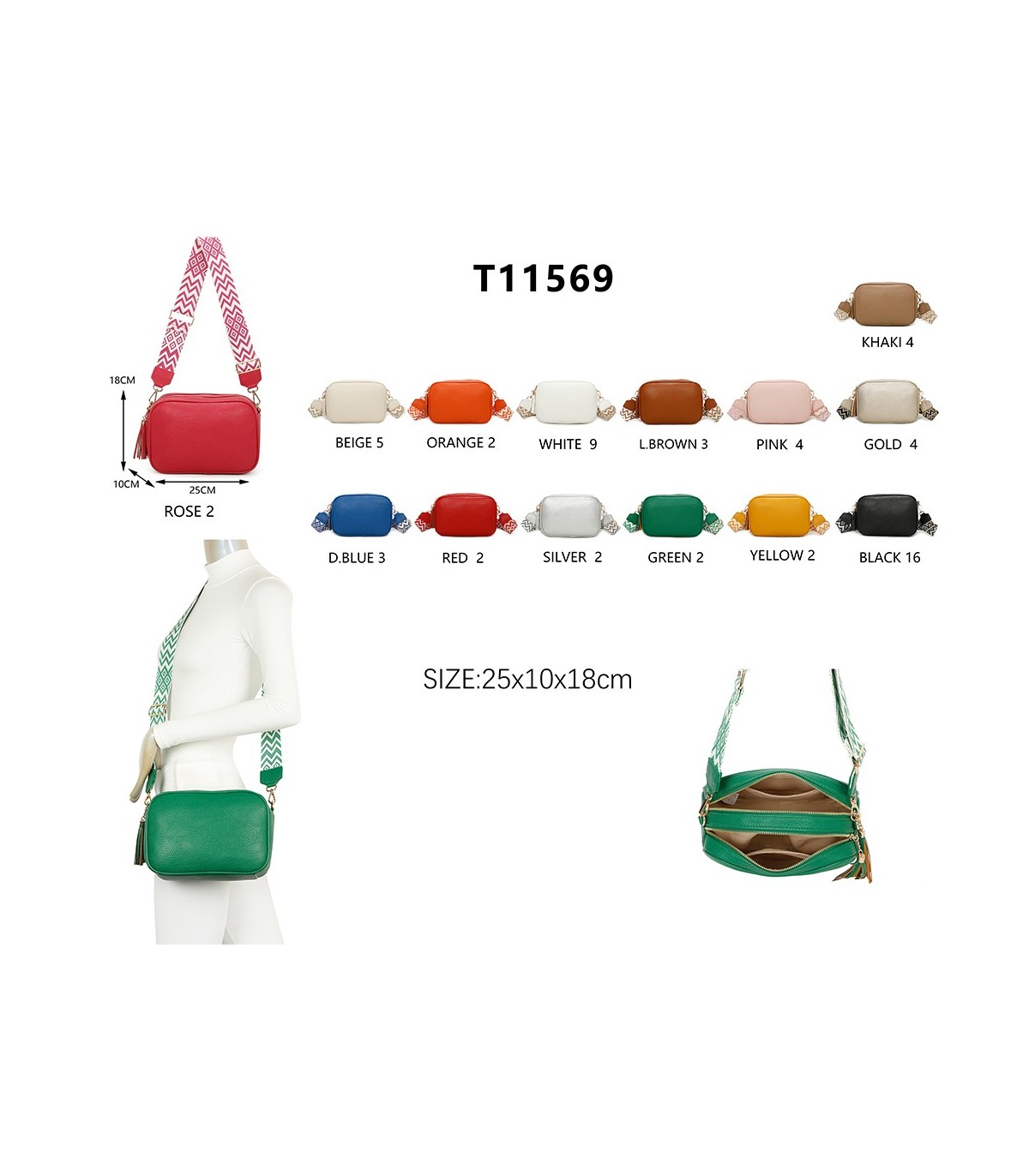 T11569 - Bolso con bandolera de estilo romboidal con dos compartimentos internos