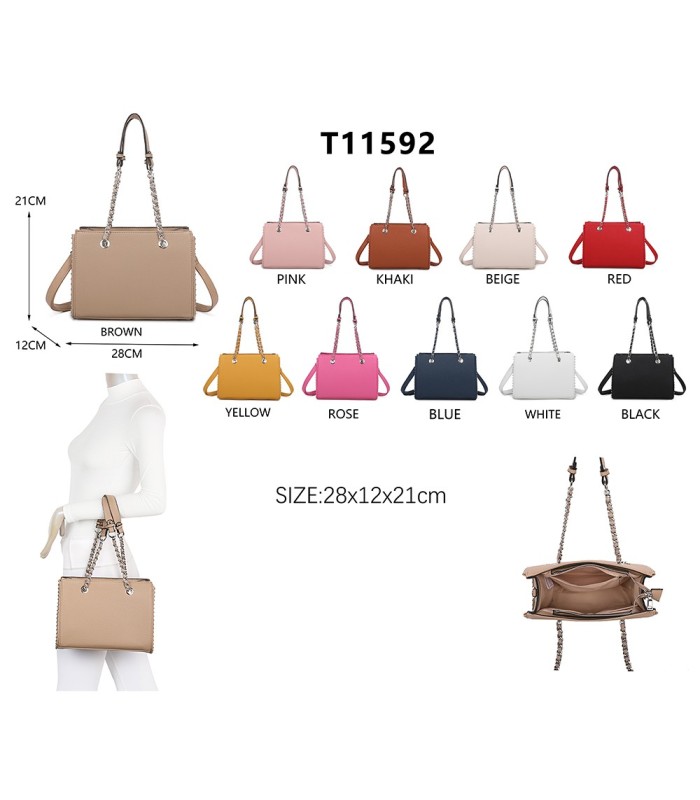 T11592 - Bolso de mano con doble asa de cadena entrelazada