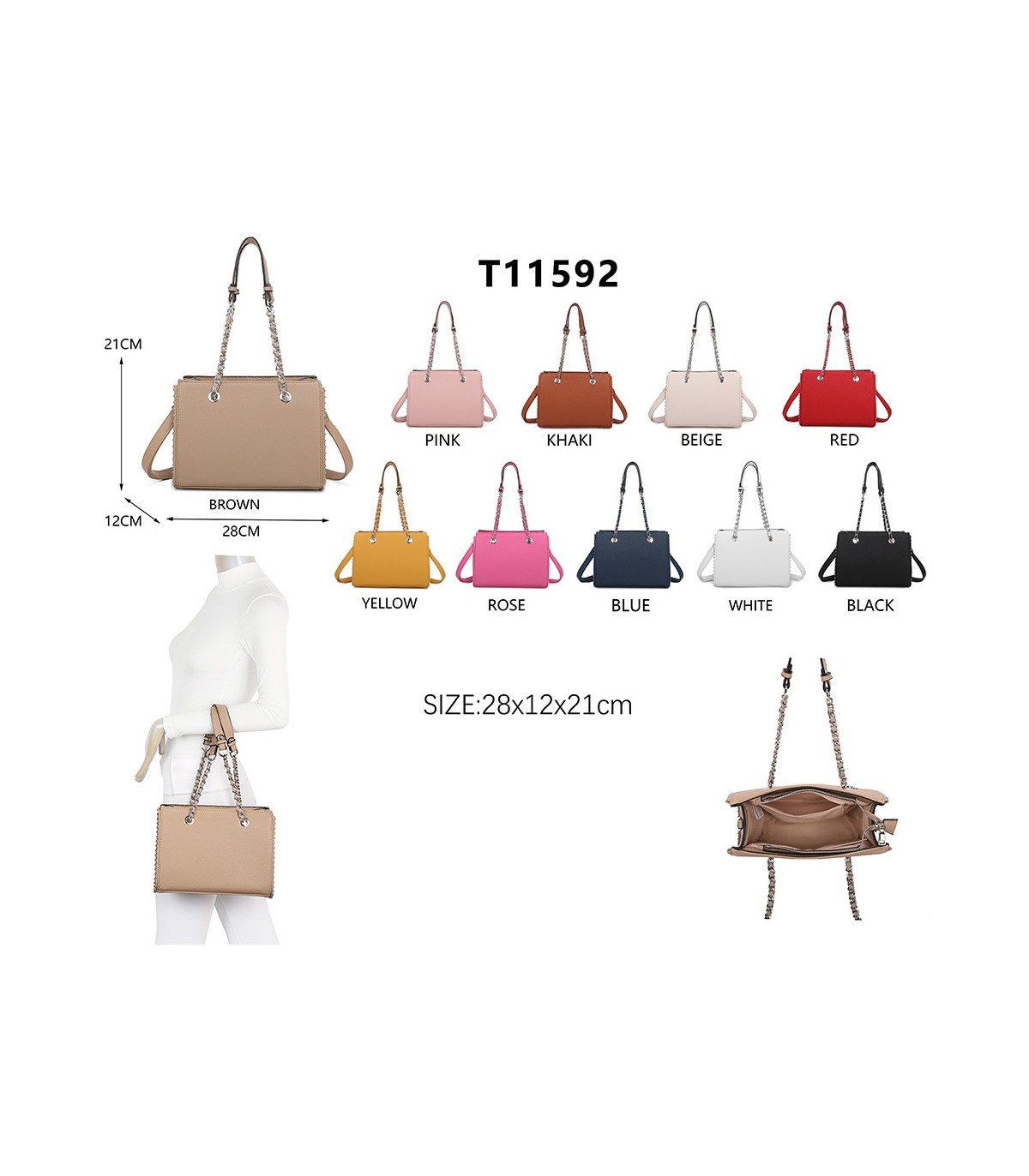T11592 - Bolso de mano con doble asa de cadena entrelazada
