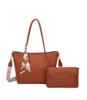 T11585 - Bolso bandolera con pequeño bolso interior de cierre de botón y pañuelo y bandolera rayada