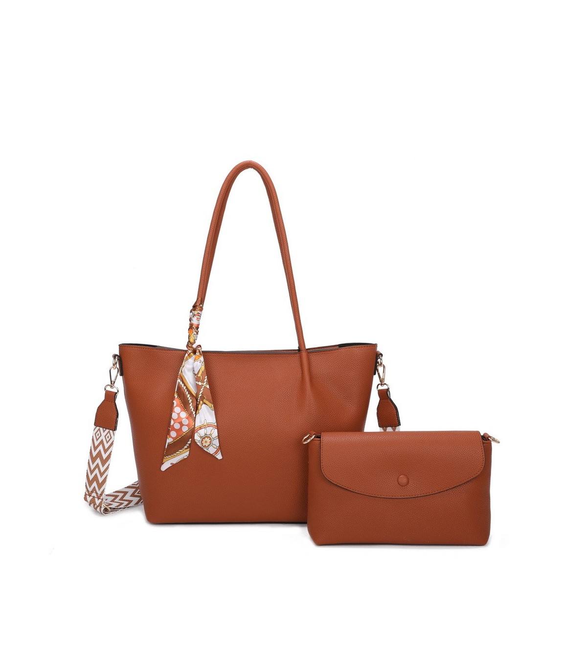 T11585 - Bolso bandolera con pequeño bolso interior de cierre de botón y pañuelo y bandolera rayada