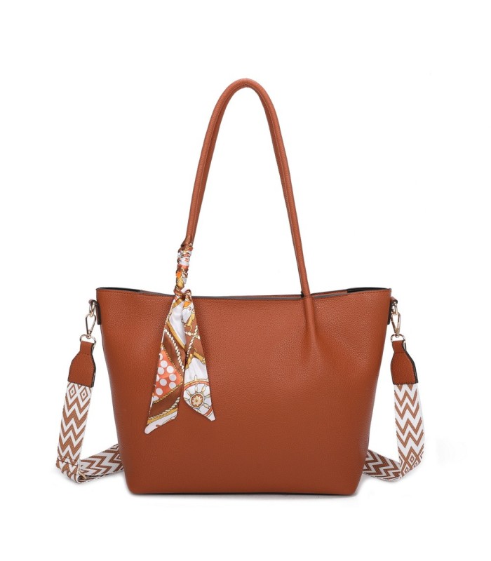 T11585 - Bolso bandolera con pequeño bolso interior de cierre de botón y pañuelo y bandolera rayada