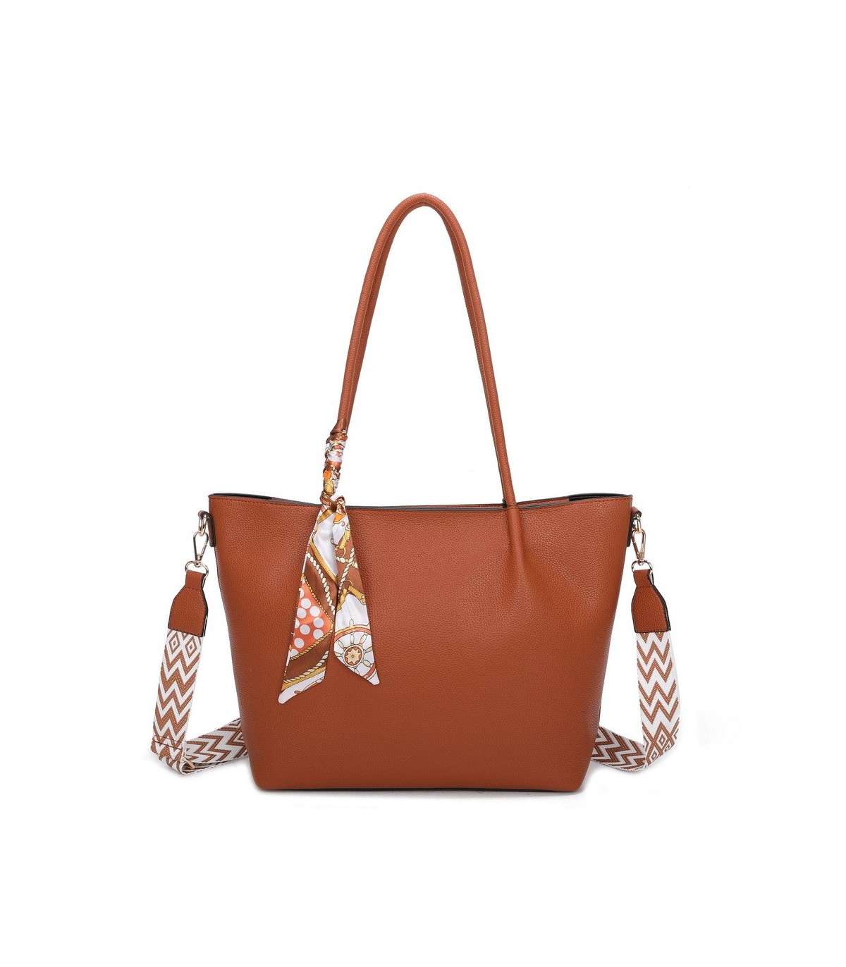 T11585 - Bolso bandolera con pequeño bolso interior de cierre de botón y pañuelo y bandolera rayada